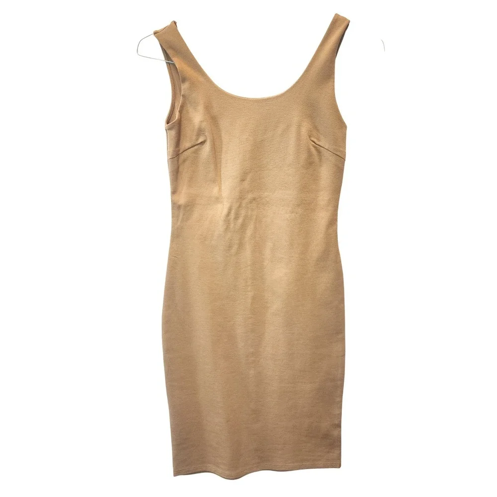 Shinestar‎ Tan Camel Sleeveless Bodycon Mini Dress Scoop Neck Womens S NEW